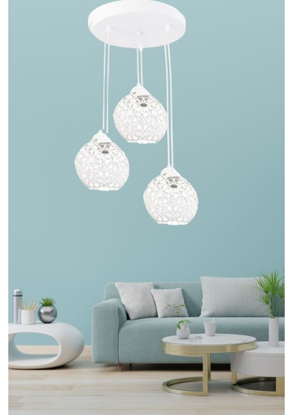 Yıldız Home Selçuklu Motif 3.lü Beyaz Rustik Avize