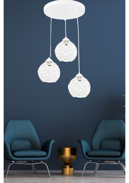 Yıldız Home Selçuklu Motif 3.lü Beyaz Rustik Avize