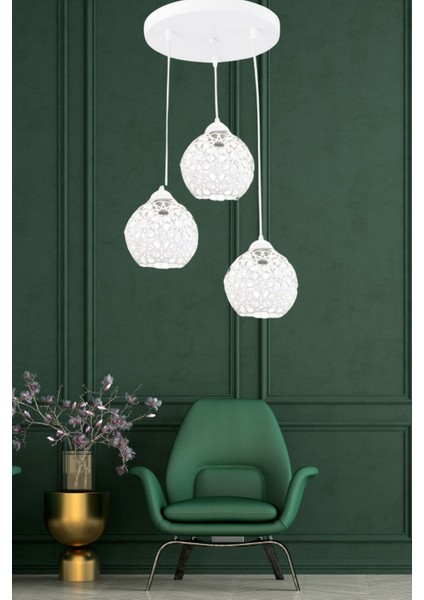 Yıldız Home Selçuklu Motif 3.lü Beyaz Rustik Avize