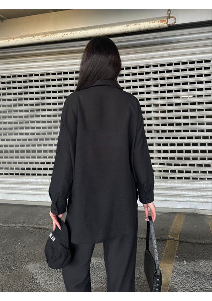 Kadın Uzun Kollu Gömlek Bol Paça Pantolon Keten Rahat Takım modelleri