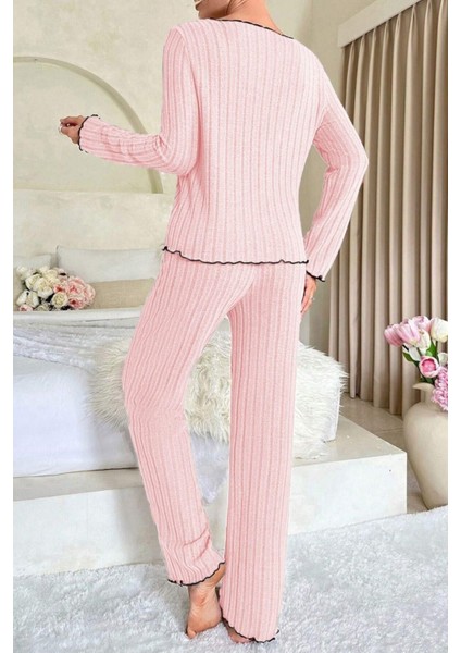 Pembe Pamuklu Fiyonk Detaylı Pijama Takımı modelleri