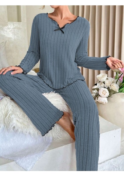 Indigo Pamuklu Fiyonk Detaylı Pijama Takımı modelleri