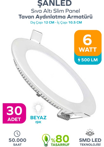 Tasarruflu LED Panel Tavan Aydınlatma Armatürü 6W - 30 Adet