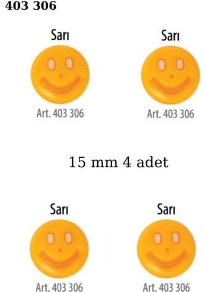Gülen Yüz Şekilli Sarı Renk 4 Adet 15 mm Bebek Düğme, Bebek Kazak, Yelek, Gömlek Düğmesi 403 306