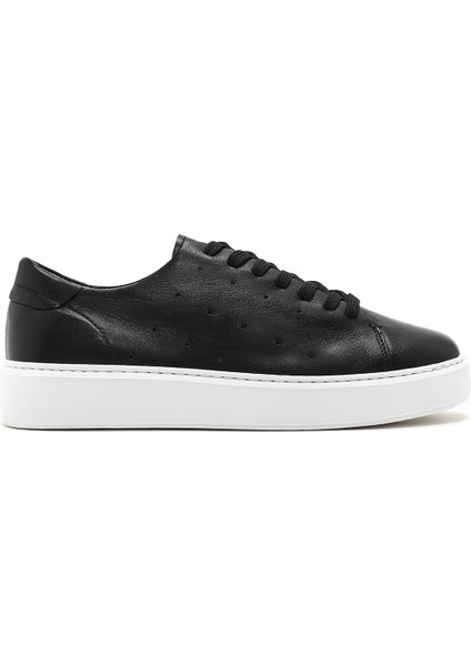 Erkek Siyah Bağcıklı Kalın Tabanlı Deri Sneaker 25SFD750618