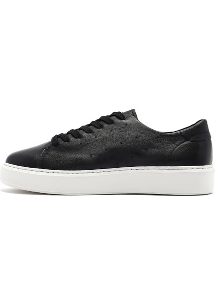Erkek Siyah Bağcıklı Kalın Tabanlı Deri Sneaker 25SFD750618