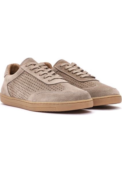 Erkek Bej Bağcıklı Süet Deri Sneaker 25SFD750710
