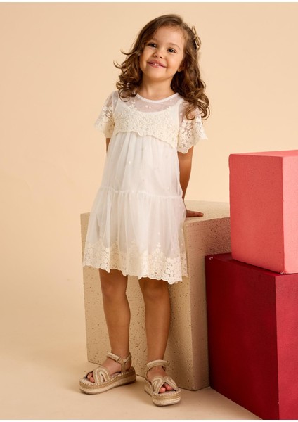 Kız Çocuk Işlemeli Tül Elbise