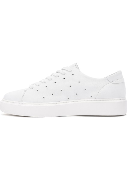 Erkek Beyaz Bağcıklı Kalın Tabanlı Deri Sneaker 25SFD750618