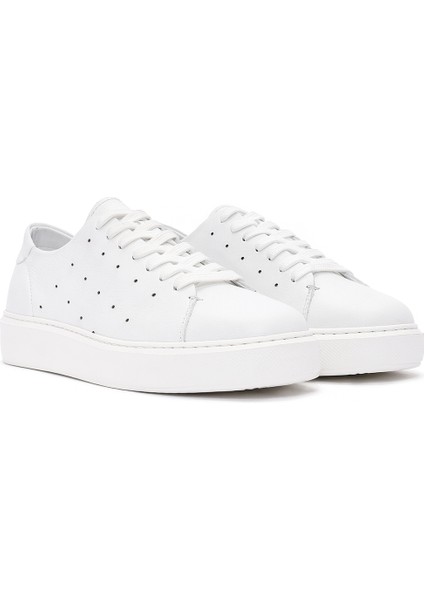 Erkek Beyaz Bağcıklı Kalın Tabanlı Deri Sneaker 25SFD750618