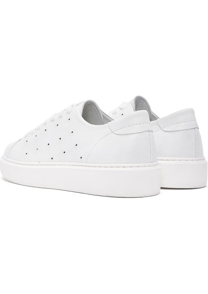 Erkek Beyaz Bağcıklı Kalın Tabanlı Deri Sneaker 25SFD750618