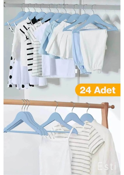 24 Adet - Ahşap Görünümlü Çocuk ve Bebek Elbise ,kıyafet Askısı