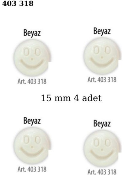 Gülen Yüz Şekilli Beyaz Renk 4 Adet 15 mm Bebek Düğme, Bebek Kazak, Yelek, Gömlek Düğmesi 403 318