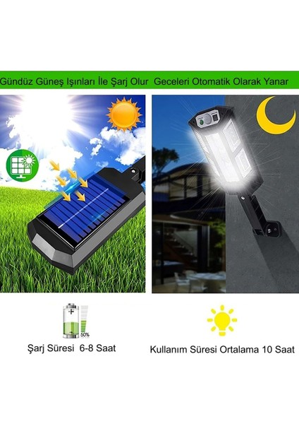100W Solar Güneş Enerji Şarjlı Kumandalı Sensörlü Dış Mekan Bahçe Balkon Ev Aydınlatma Projektör Sokak Lambası