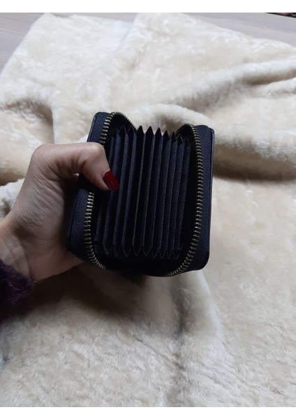Akordiyon Cüzdan Kartlık Unisex (Içi Kumaşlı Hakiki Deri)