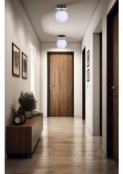 Alora Siyah Gold Beyaz Camlı Plafonyer Avize