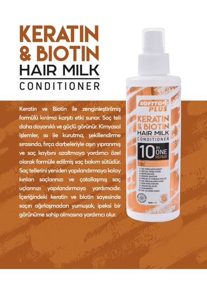 Aşırı Yıpranmış ve Saç Kaybını Azaltıcı Keratin & Biotin Saç Bakım Sütü 250 ml