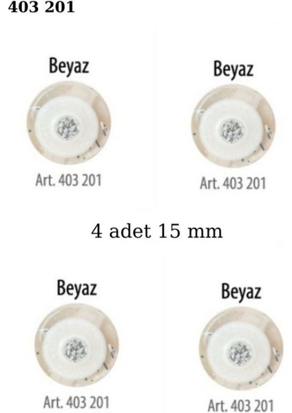 Simli Beyaz Renk 4 Adet 15 mm Bebek Düğme, Bebek Kazak, Yelek, Gömlek Düğmesi 403 201