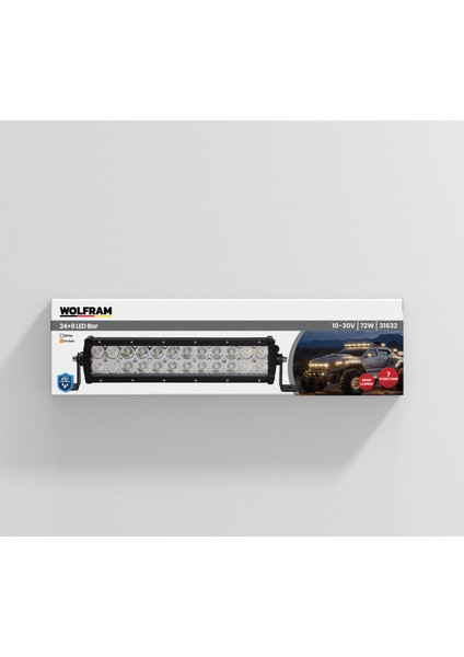 LED Bar Beyaz Işık + Amber Işık 7 Fonksiyon Çakarlı 32 cm 12/24V E-Belgeli 72W