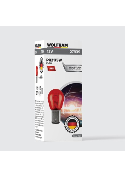PR21/5W Ampul 1016 Çift Duy Kırmızı 12V 21W 10'lu