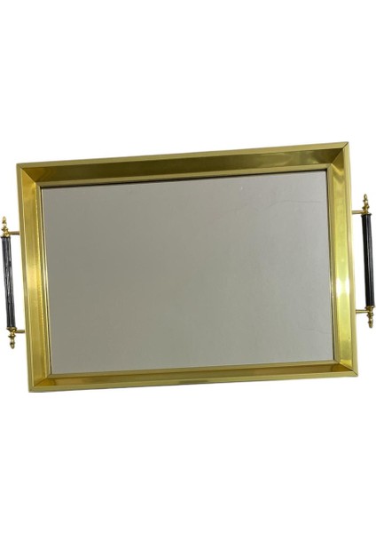 Ahşap Profil Kulplu Aynalı Cam Tepsi 25X40 cm 7992