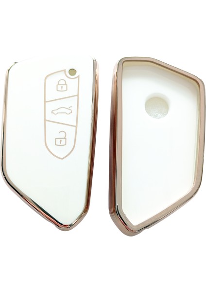 Volkswagen Golf 8 Seat Cupra Skoda Octavia Uyumlu Kumanda Anahtar Kılıfı Oto Anahtarlık Beyaz Gold fiyatları