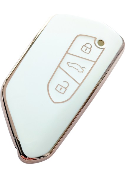 Volkswagen Golf 8 Seat Cupra Skoda Octavia Uyumlu Kumanda Anahtar Kılıfı Oto Anahtarlık Beyaz Gold modelleri
