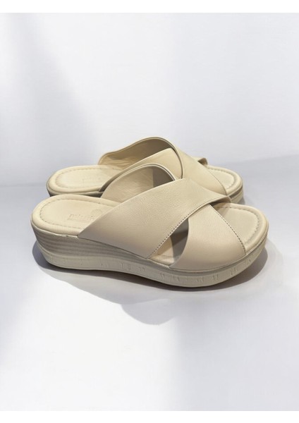 Hakiki Deri Ortopedik Dolgu Topuk Rahat Günlük Terlik