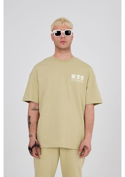 Relaxed Fit Baskılı Bisiklet Yaka Kısa Kol T-Shirt