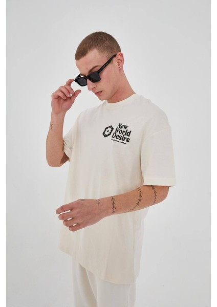 Ön Arka Baskılı Unisex Bisiklet Yaka Tişört