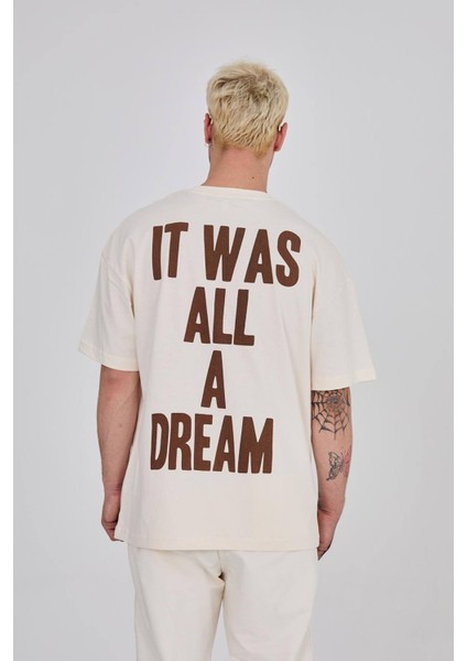 Oversize Bisiklet Yaka Baskılı Tshirt