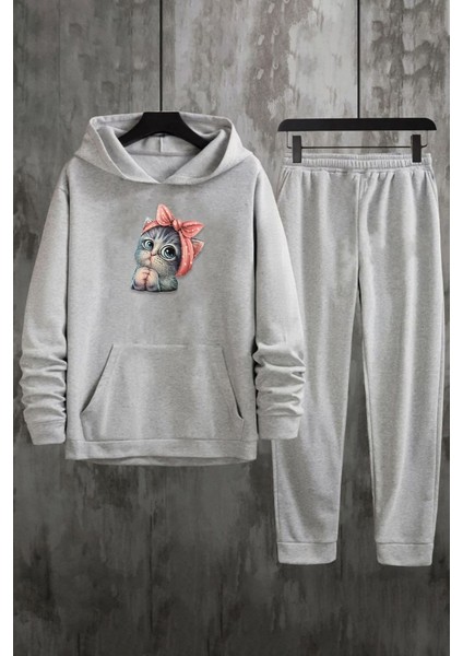 Uygun Tarz Unisex Sevimli Kedi Eşofman Takımı