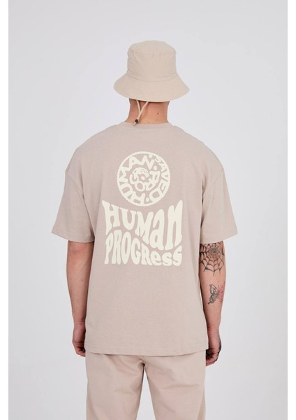Ön Arka Baskılı Bisiklet Yaka Oversize Tshirt