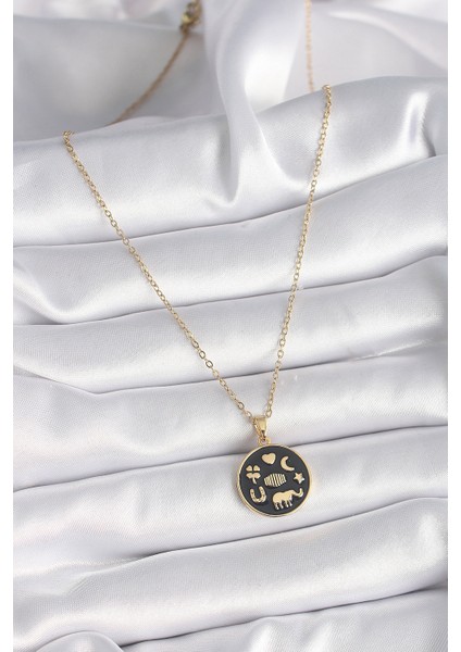 316L Çelik Gold Renk Siyah Şans Kolyesi - TJ-BKO9547