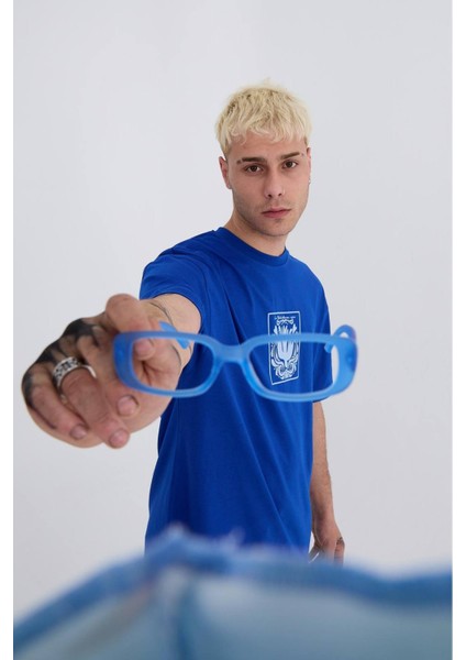 Oversize Bisiklet Yaka Ön Arka Baskılı Tshirt
