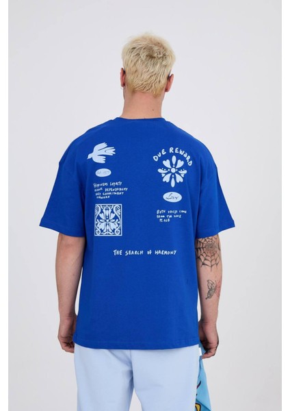 Oversize Bisiklet Yaka Ön Arka Baskılı Tshirt modelleri