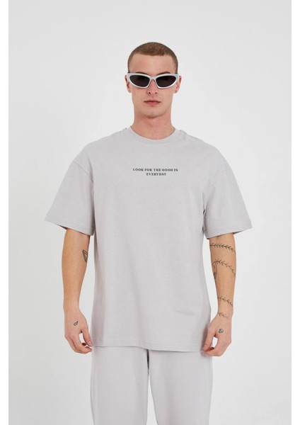Oversize Yazı Baskılı Bisiklet Yaka Unisex Tshirt