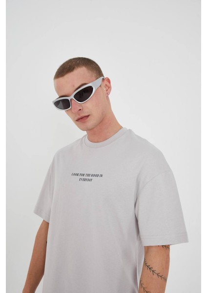 Oversize Yazı Baskılı Bisiklet Yaka Unisex Tshirt modelleri