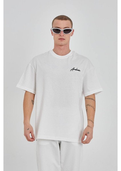 Nakış Işlemeli Oversize Bisiklet Yaka Tshirt