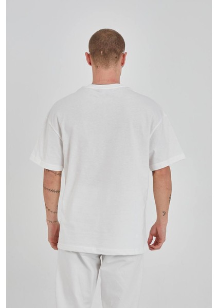 Nakış Işlemeli Oversize Bisiklet Yaka Tshirt