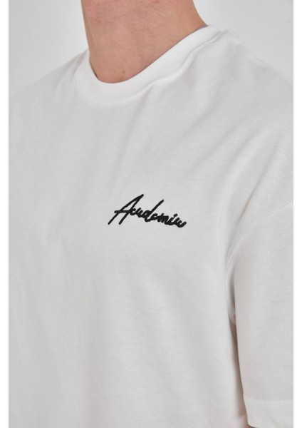 Nakış Işlemeli Oversize Bisiklet Yaka Tshirt