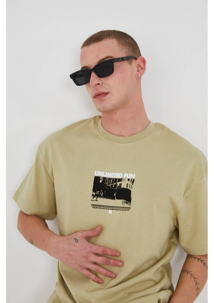 Unisex Baskılı Bisiklet Yaka Tshirt