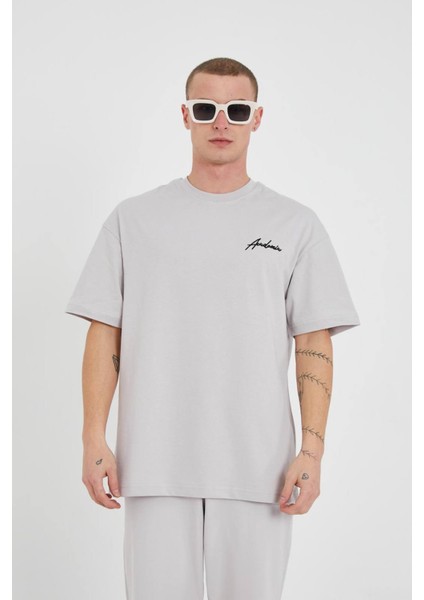 Nakış Işlemeli Oversize Bisiklet Yaka Tshirt