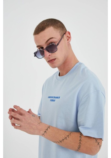 Oversize Yazı Baskılı Bisiklet Yaka Unisex Tshirt