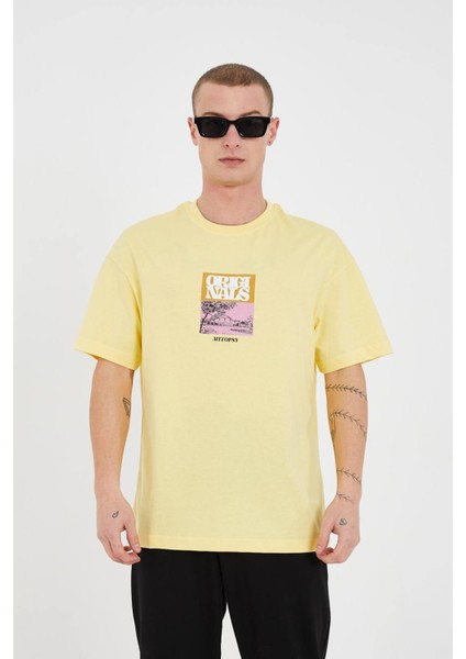 Oversize Baskılı Bisiklet Yaka Tişört