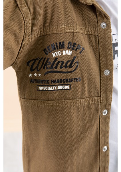 Erkek Çocuk Taba Fermuar Cepli Yazı Baskılı Tişörtlü Ceket 20093 fiyatları