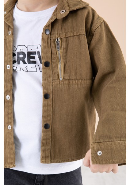 Erkek Çocuk Taba Fermuar Cepli Yazı Baskılı Tişörtlü Ceket 20093 fırsatları