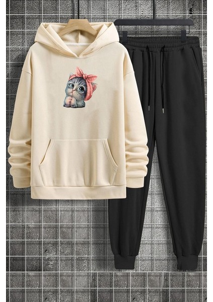 Uygun Tarz Unisex Sevimli Kedi Eşofman Takımı