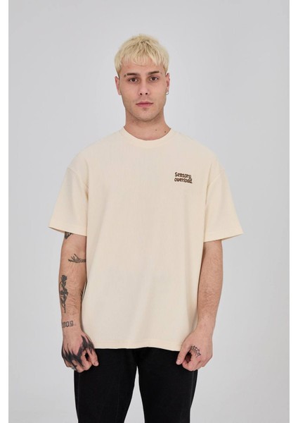 Oversize Yazı Baskılı Bisiklet Yaka Tshirt