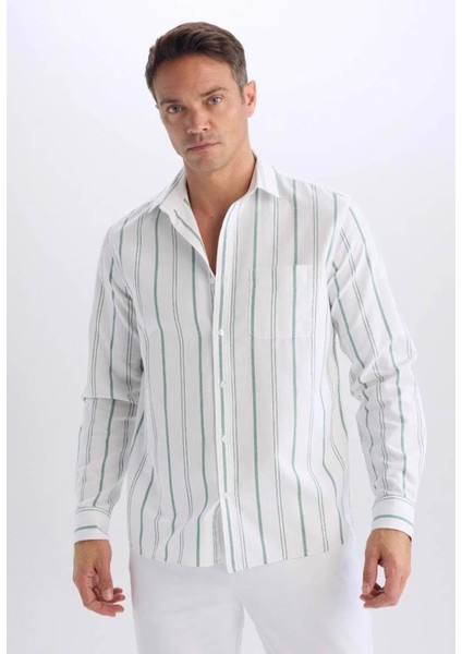 Regular Fit Polo Yaka Çizgili Oxford Uzun Kollu Yeşil Erkek Gömlek D6101AX/GN900 modelleri